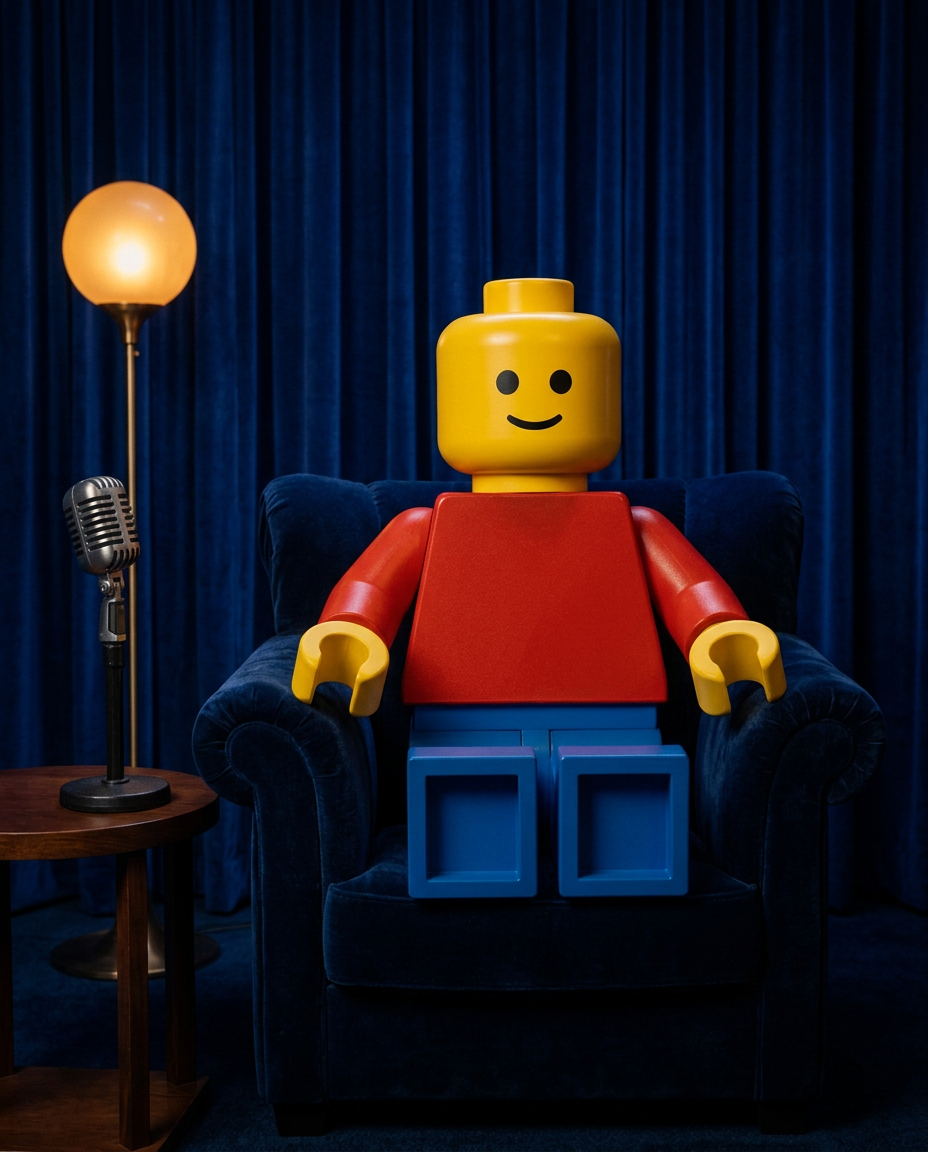 Portrait of LEGO in the signature chair.