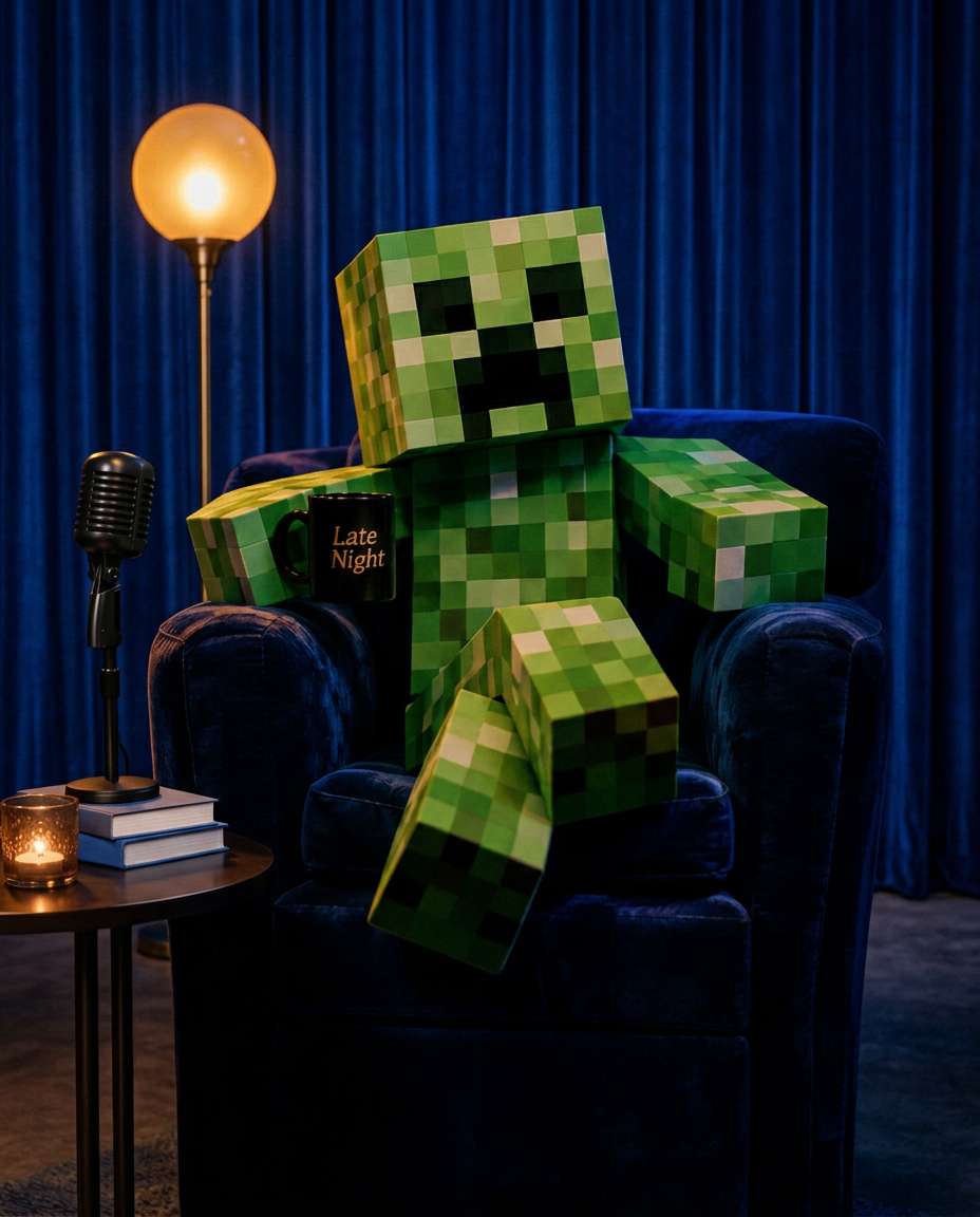Portrait of Minecraft in the signature chair.