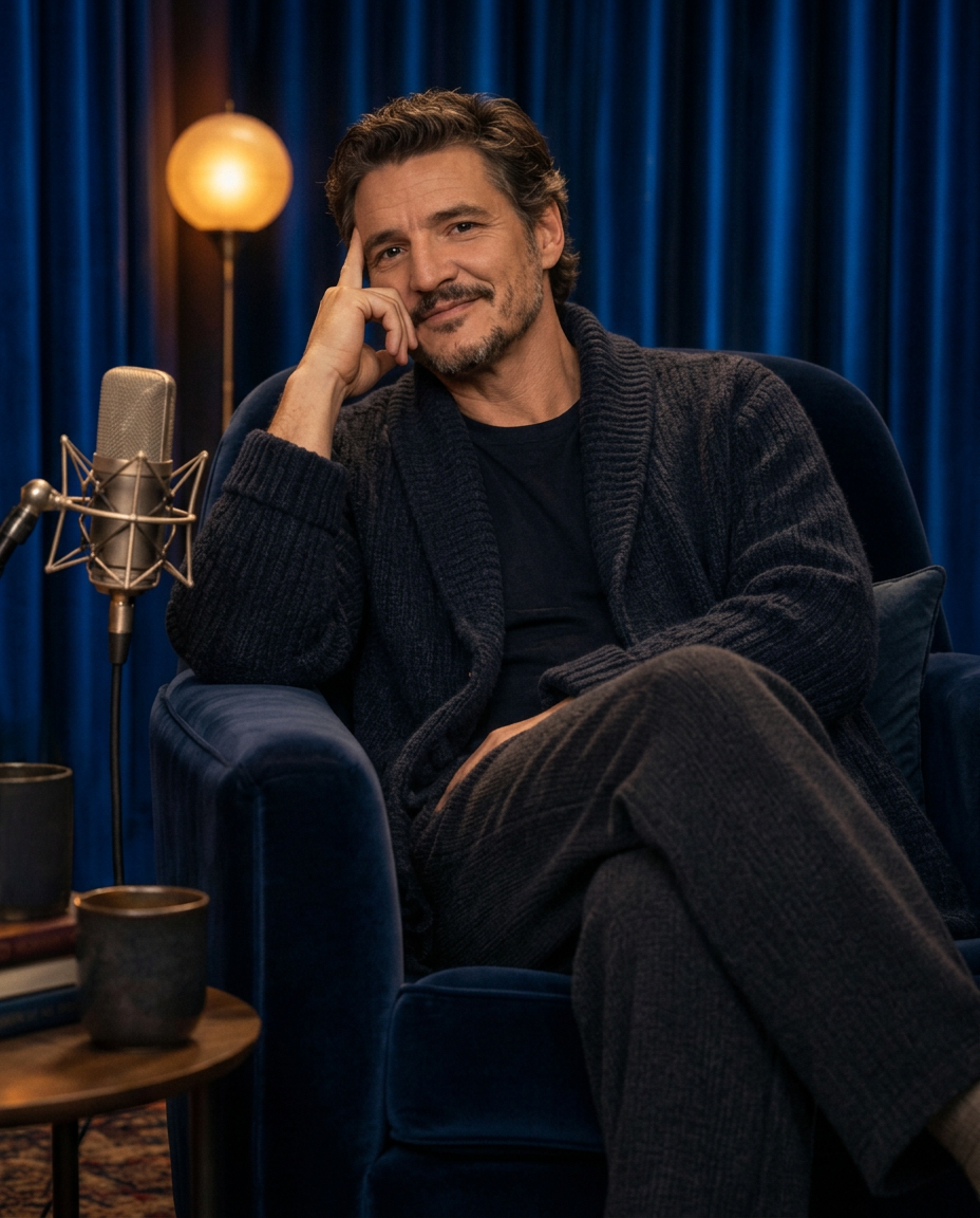 Portrait of Pedro Pascal in the signature chair.
