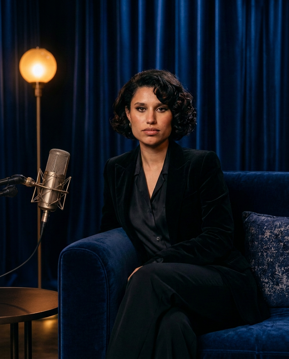 Portrait of RAYE in the signature chair.